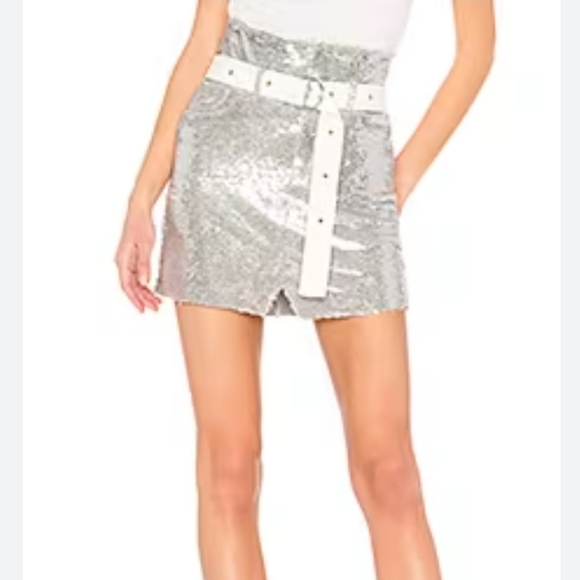 FINAL SALE Silver Sequin Belted Holiday Bling Cosplay NYE Mini Skirt - Picture 2 of 13